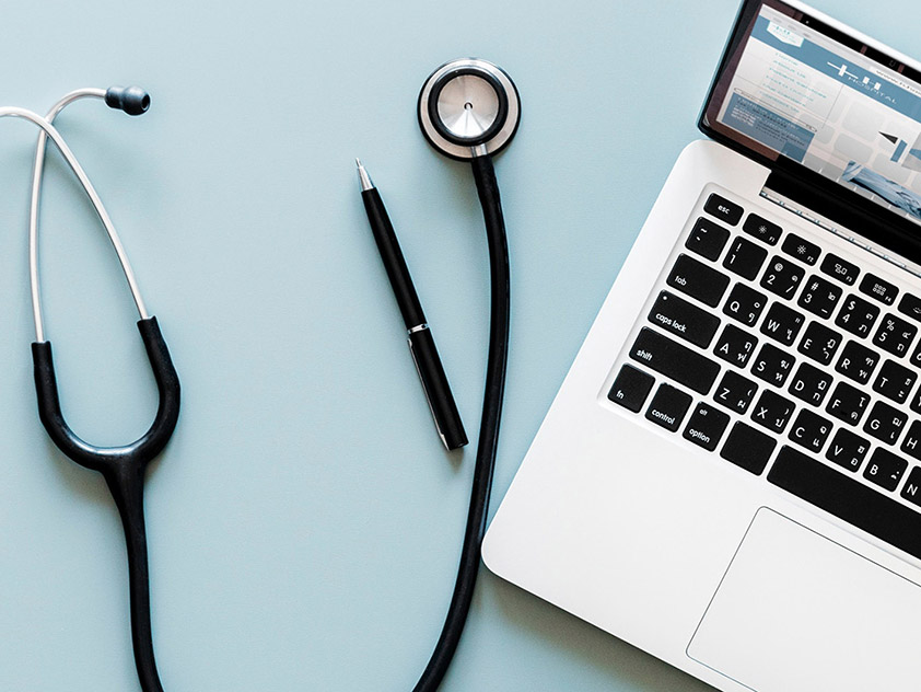 Stethoscope and laptop